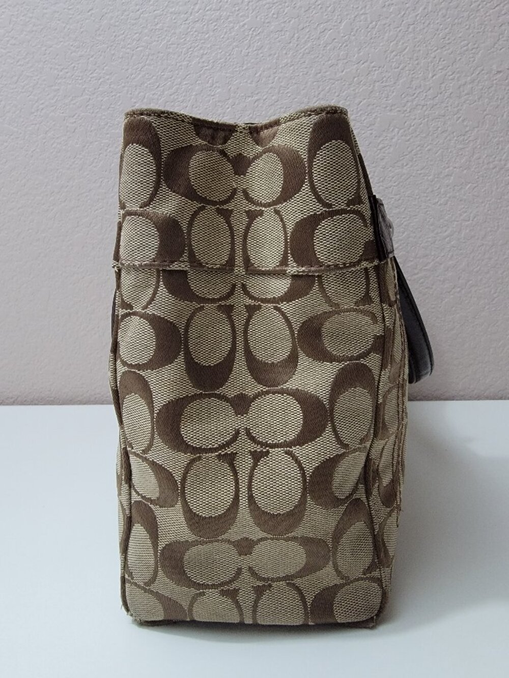 Coach Signature Tote Handbags Khaki Brown Patent Leather Turnlock Bag F16540 - Picture 5 of 12